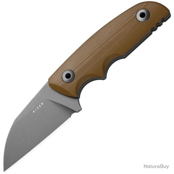 Couteau Kizer Snick Lame Acier AEB-L Sheepsfoot Manche G10 Marron Etui Kydex KI1085A2