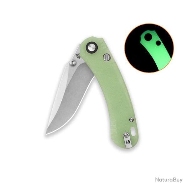 Couteau QSP Coyote Lame Acier Nitro-V SW Clip Point Manche G10 Phosphorescent Button QS174B1