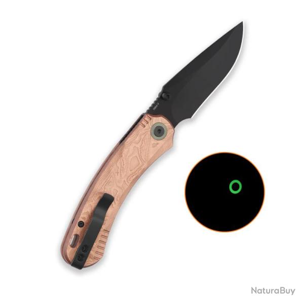 Couteau QSP Coyote Lame Acier Nitro-V Noire Clip Point Manche G10 Copper Foil Button QS174C2