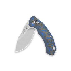 Couteau QSP Elk Lame Acier 14C28N Stonewash Drop Point Manche Micarta Bleu Textur&eacute; Glyde QS173B1