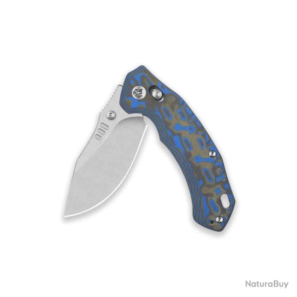 Couteau QSP Elk Lame Acier 14C28N Stonewash Drop Point Manche Micarta Bleu Textur� Glyde QS173B1