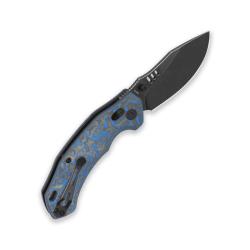 Couteau QSP Elk Lame Acier 14C28N Noire Drop Point Manche Micarta Bleu Textur&eacute; Glyde Lock QS173B2