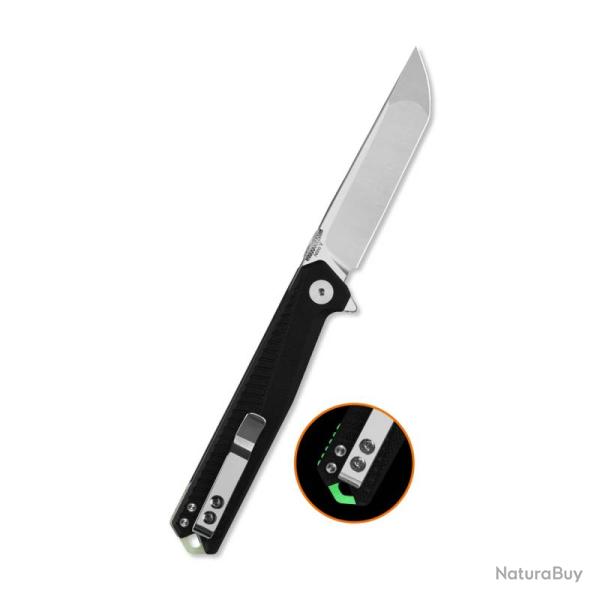Couteau QSP Mantis Lame Acier Nitro-V Satin Clip Point Manche G10 Noir Liner Lock QS176A1