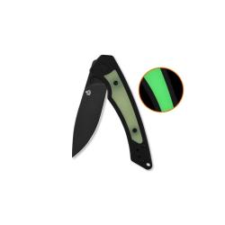 Couteau QSP Peregrine Lame Acier 10Cr15MoV Noire Clip Point Manche G10 Phosphorescent Liner Lock