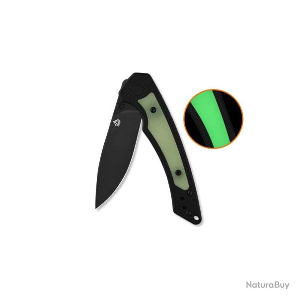 Couteau QSP Peregrine Lame Acier 10Cr15MoV Noire Clip Point Manche G10 Phosphorescent Liner Lock