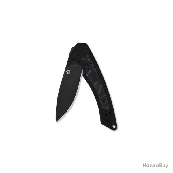 Couteau QSP Peregrine Lame Acier 10Cr15MoV Noire Clip Point Manche G10 Insert CF Bleu QS177C2