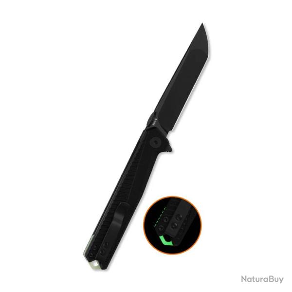 Couteau QSP Mantis Lame Acier Nitro-V Noire Clip Point Manche G10 Noir Liner Lock QS176A2