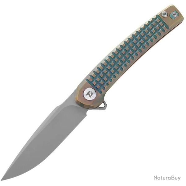 Couteau Dreamtech Lame Acier M390 Drop Point Manche Teal/Bronze Sculpt� Frame Lock DTK9613GR