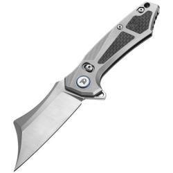 Couteau Dreamtech Lame Acier M390 Clip Point Manche Titane Gris CF Twill Crossbar Lock DTK9409G
