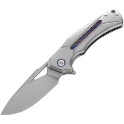 Couteau Dreamtech Lame Acier M390 Drop Point Manche Titane Gris avec insert Zirconium DTK9402G