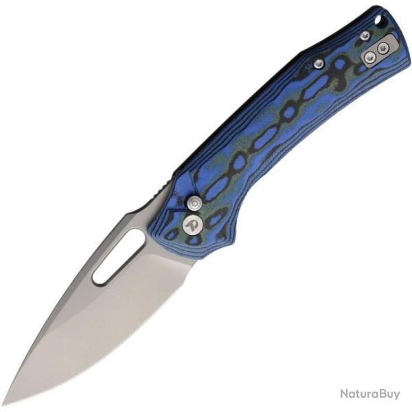 Couteau Dreamtech Lame Acier D2 Drop Point Manche Micarta Bleu et Vert Button Lock DTK4542MBL