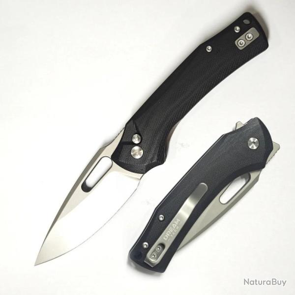 Couteau Dreamtech Lame Acier D2 Drop Point Manche G10 Black Button Lock DTK4542GB