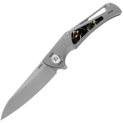 Couteau Dreamtech Lame Acier M390 Reverse Tanto Manche Titane Gris CF Jaune Frame Lock DTK3386Y
