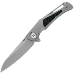 Couteau Dreamtech Lame Acier M390 Reverse Tanto Manche Titane Gris CF Vert Frame Lock DTK3386GR
