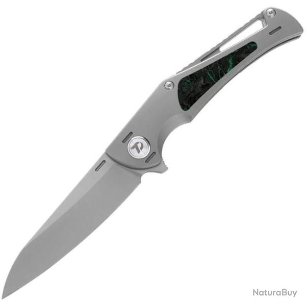Couteau Dreamtech Lame Acier M390 Reverse Tanto Manche Titane Gris CF Vert Frame Lock DTK3386GR