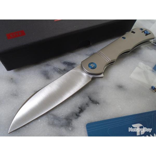 Couteau Dreamtech Lame Acier 14C28N Sheepsfoot Manche Titane Gris Liner Lock DTK4453LG