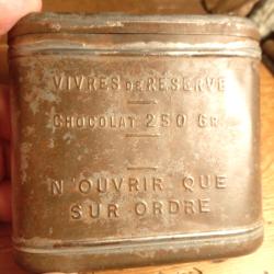 Boite t&ocirc;le acier, ration de chocolat fran&ccedil;aise, WW1, Guerin Boutron, 250 gr