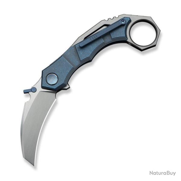 Couteau We Knife Tayra Lame Hawkbill Acier M390 Manche Titane Bleu Frame Lock WE240693