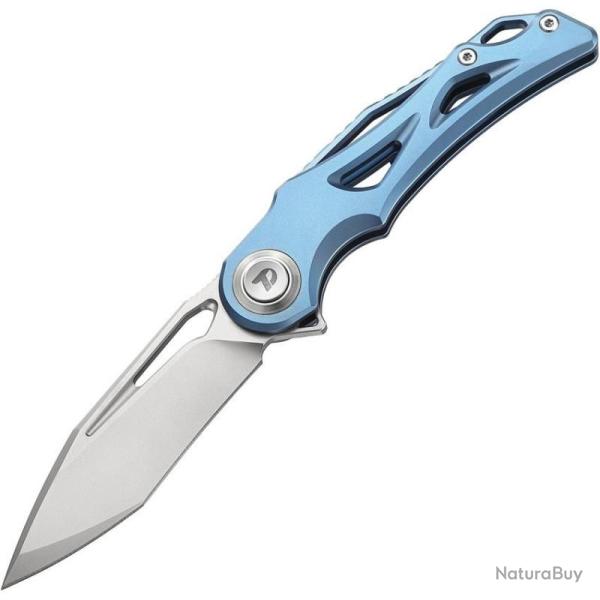 Couteau Dreamtech Lame Acier M390 Modified Tanto Manche Titane Bleu Button Lock DTK3665BL