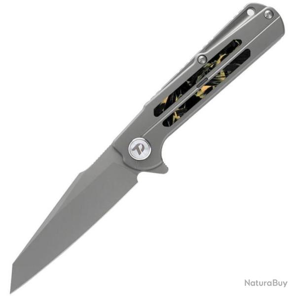 Couteau Dreamtech Lame Acier M390 Reverse Tanto Manche Titane CF Jaune Frame Lock DTK3403Y