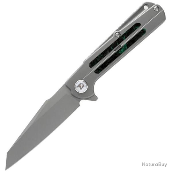 Couteau Dreamtech Lame Acier M390 Reverse Tanto Manche Titane CF Vert Frame Lock DTK3403GR