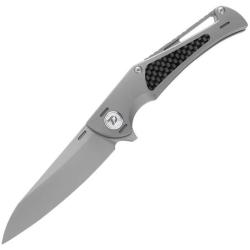 Couteau Dreamtech Lame Acier M390 Reverse Tanto Manche Titane Gris CF Twill Frame Lock DTK3386C