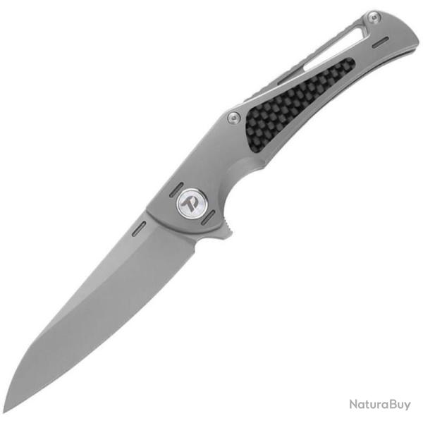 Couteau Dreamtech Lame Acier M390 Reverse Tanto Manche Titane Gris CF Twill Frame Lock DTK3386C