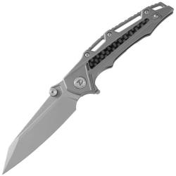 Couteau Dreamtech Lame Acier M390 Reverse Tanto Manche Titane Gris CF Twill Frame Lock DTK3385C