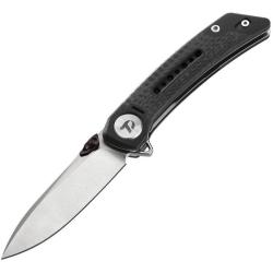 Couteau Dreamtech Lame Acier 14C28N Drop Point Manche G10 Noir Fibre de Carbone Liner Lock