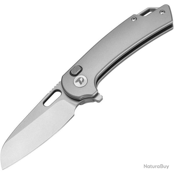 Couteau Dreamtech Lame Acier M390 Sheepsfoot Manche Titane Gris Button Lock DTK3599G