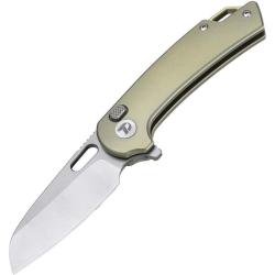 Couteau Dreamtech Lame Acier M390 Sheepsfoot Manche Titane Anodis&eacute; Bronze Button Lock DTK3599BR