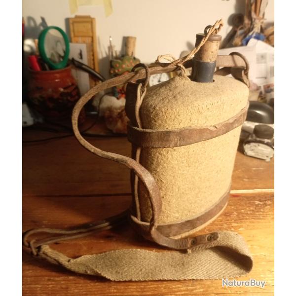 Gourde anglaise de cavalerie, WW1 avec house et harnais. Etat TTB