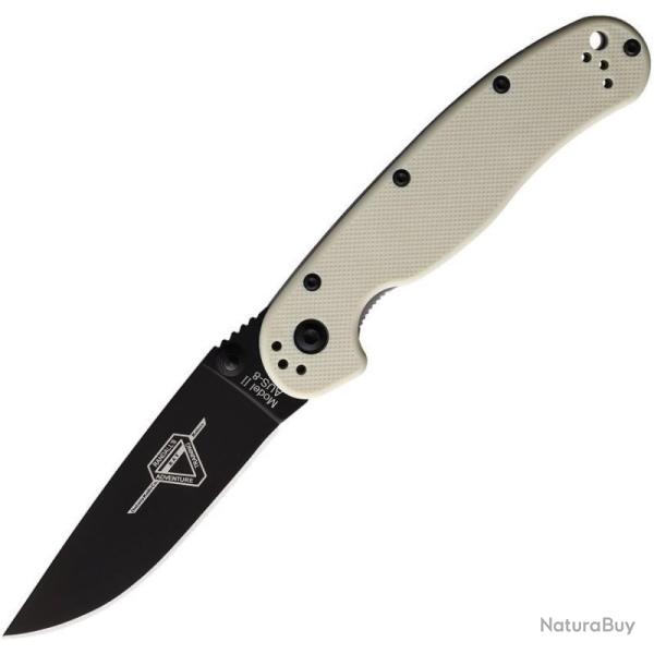 Couteau Pliant Ontario RAT II Linerlock Lame AUS-8 Noire Manche Nylon Ivoire Taiwan ON8862BONETC
