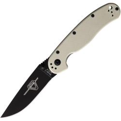 Couteau Pliant Ontario RAT II Linerlock Lame AUS-8 Noire Manche Nylon Ivoire Fabrication Taiwan