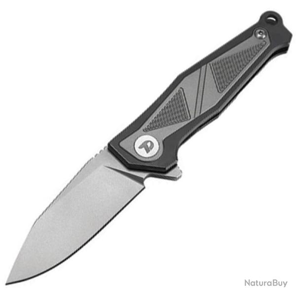 Couteau Dreamtech Lame Acier M390 Drop Point Manche Titane Noir Zirconium Gris Frame Lock DTK1339G