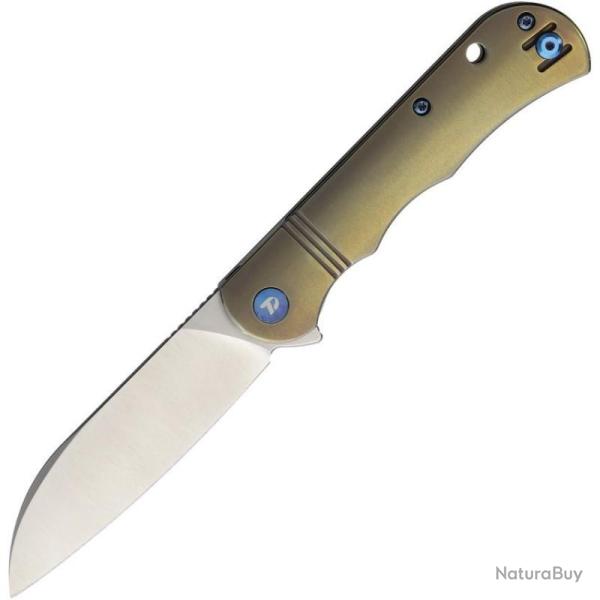 Couteau Dreamtech Liner Lock Lame Acier 14C28N Sheepsfoot Manche Titane Gold DTK4453LBR