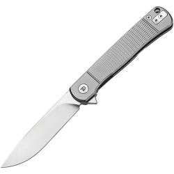 Couteau Dreamtech Frame Lock Lame Acier D2 Drop Point Manche Titane Gris Textur&eacute; DTK4369VG