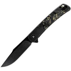 Couteau Dreamtech Frame Lock Lame VG-10 Manche Titane Noir Incrustation Carbone/Jaune DTK4368VB