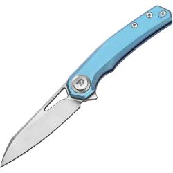 Couteau Dreamtech Button Lock Lame Acier M390 Manche Titane Bleu DTK4281VBL