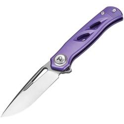 Couteau Dreamtech Button Lock Lame Acier M390 Drop Point Manche Titane Violet Anodis&eacute; DTK4260VP