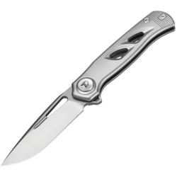 Couteau Dreamtech Button Lock Lame Acier M390 Drop Point Manche Titane Gris DTK4260VG