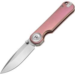 Couteau Dreamtech Button Lock Lame Acier VG-10 Drop Point Manche Titane Rose DTK4245TVP