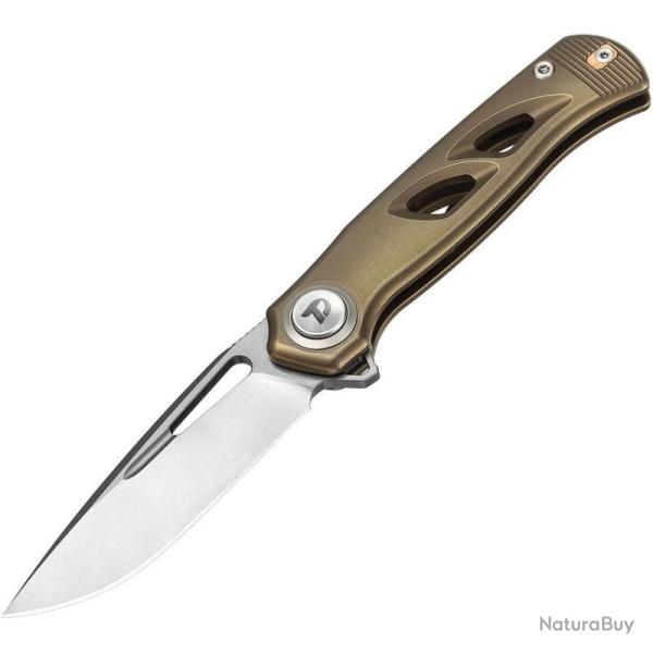 Couteau Dreamtech Button Lock Lame Acier M390 Drop Point Manche Titane Bronze Anodis� DTK4260VBR