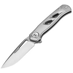 Couteau Dreamtech Button Lock Lame Acier M390 Drop Point Manche Gray Ti DTK4260G