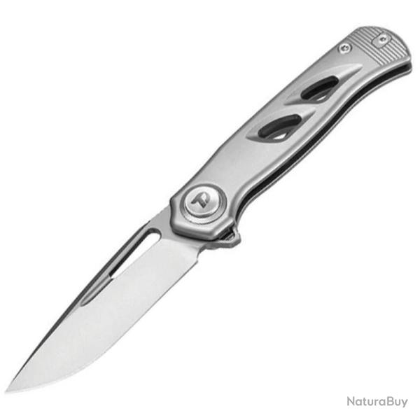 Couteau Dreamtech Button Lock Lame Acier M390 Drop Point Manche Gray Ti DTK4260G