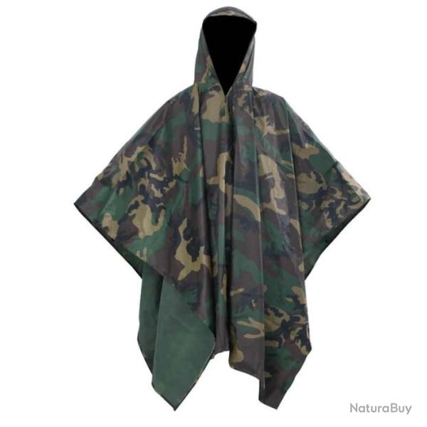Poncho pluie polyester PVC camouflage imperm�able l�ger randonn�e
