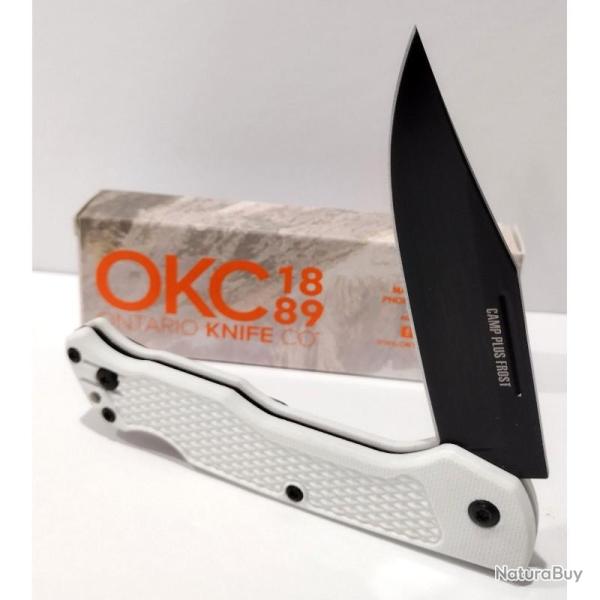 Couteau Pliant Ontario Camp Plus EDC Lockback Lame Acier 420 Manche Nylon Blanc ON4315WH