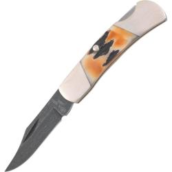 Couteau Bear & Son Executive Lame Acier Damas Manche Os Cerf&eacute; USA Lockback BC526D