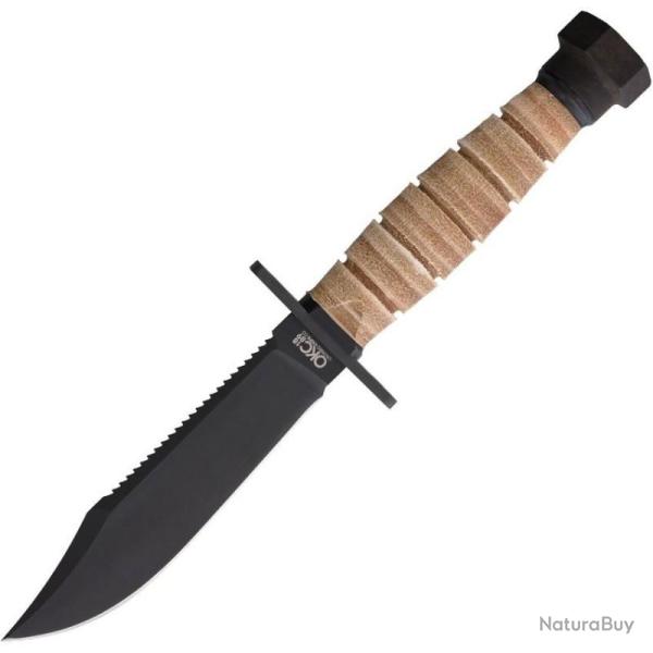 Couteau Fixe Ontario Air Force One Knife Lame Acier Carbone Manche Cuir �tui Cuir Made in USA ON1499