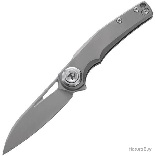 Couteau Dreamtech Button Lock Lame Acier M390 Sheepsfoot Manche Ti Gray DTK4130TG